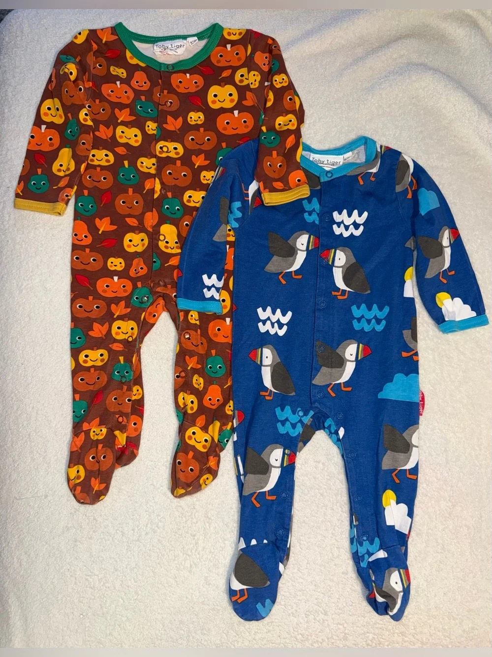 Toby Tiger Organic Baby Footed Sleeper Pajamas 6-12M 80cm Puffin Fall Lot 2